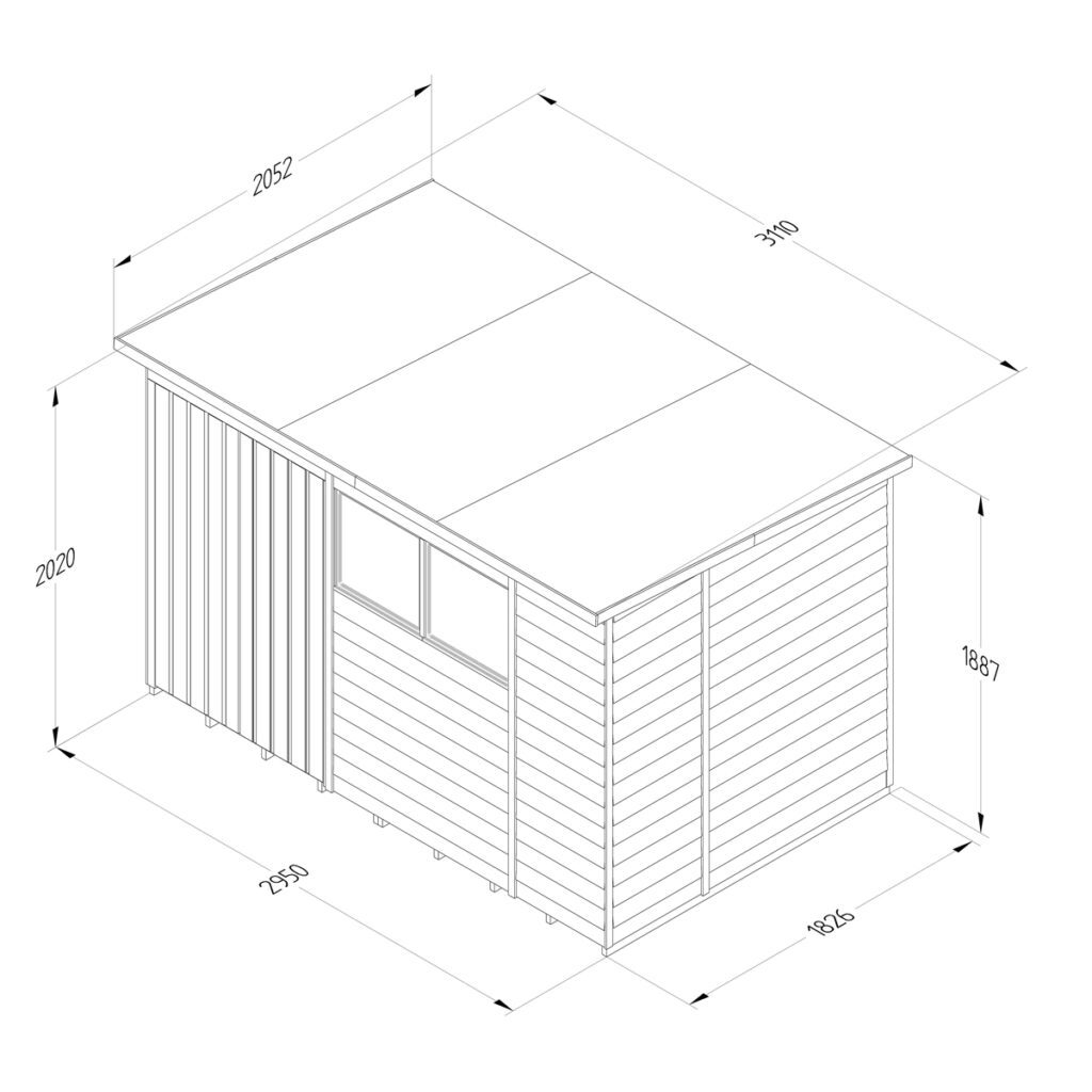 4LIFE Pent Shed 10×6 – 2 Windows – Double Door with Installation 5013053203651 2